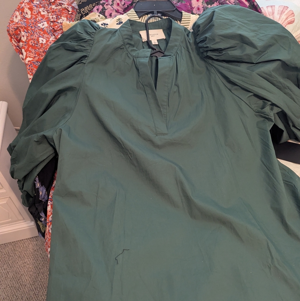 Pomander Place Teal Gathered Neckline Dress - Picture 2 of 4